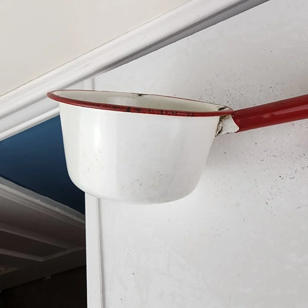 Vintage Red Long Handled Scoop Enamelware Farmhouse